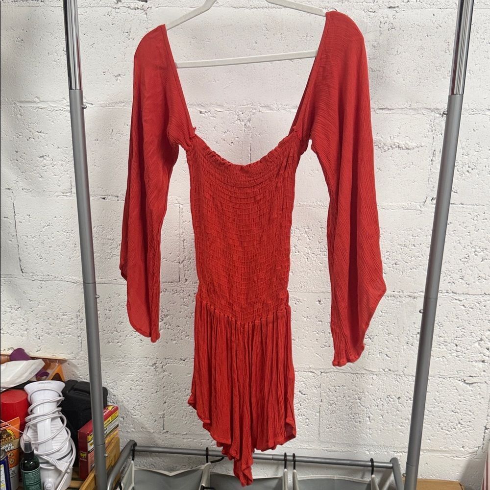 Orange Long Bell Sleeve Shorts Romper BLUE PLANET Size Medium Worn Once